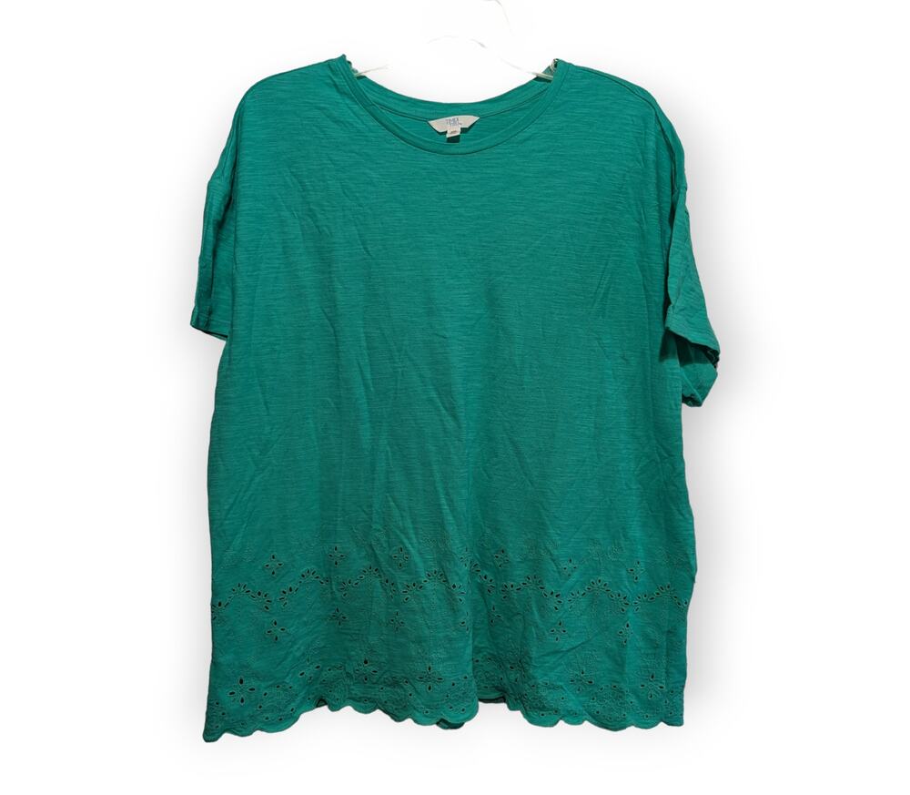 Time and Tru Teal Green Short Sleeve Cotton Eyelet Tee Shirt Top XXL (20)
